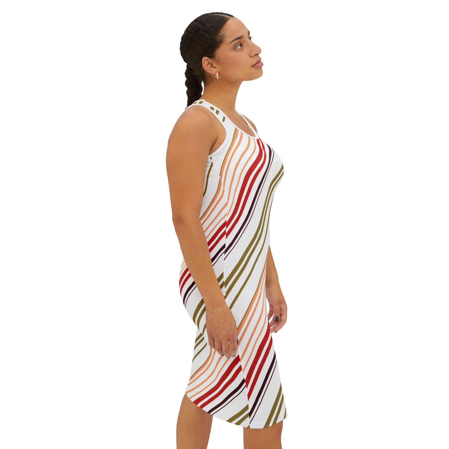 Stripe Pattern Racerback Dress — All-Over Print Casual Sundress
