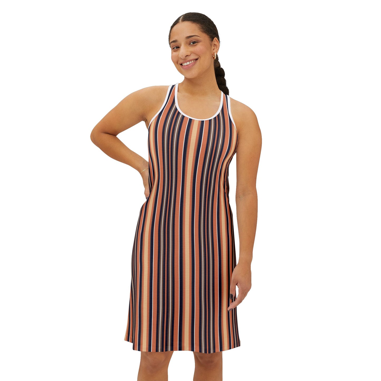 Stripe Pattern Racerback Dress — All-Over Print Casual Sundress
