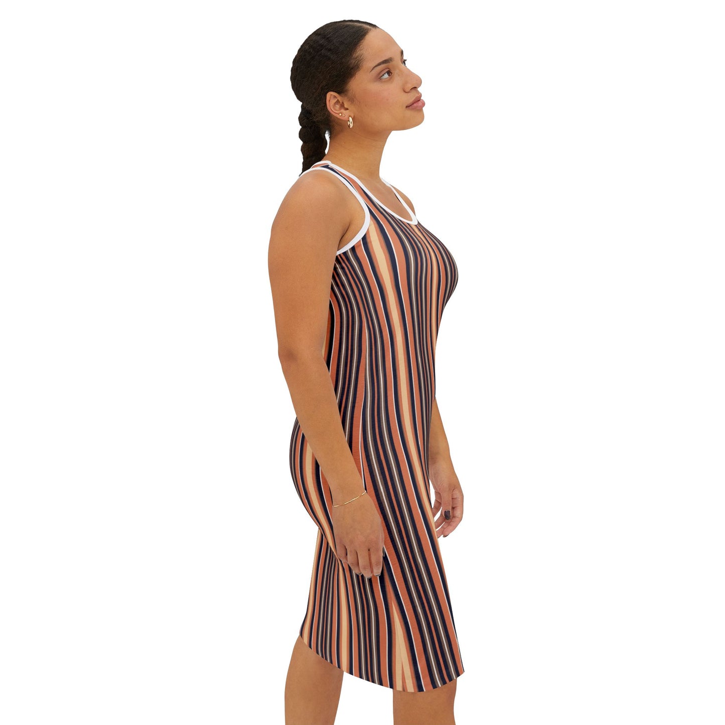 Stripe Pattern Racerback Dress — All-Over Print Casual Sundress