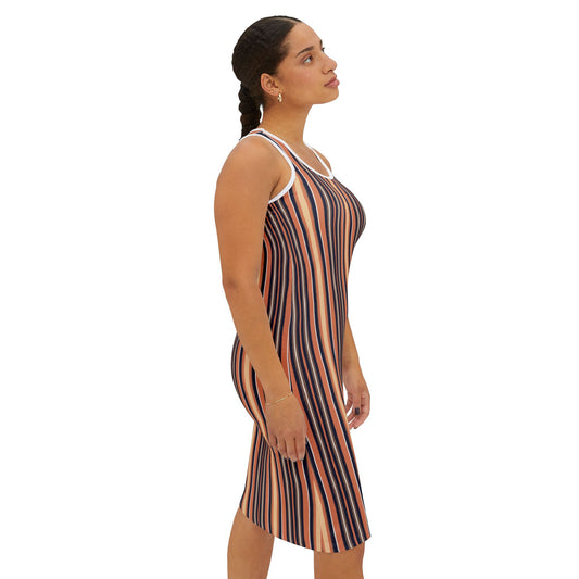 Stripe Pattern Racerback Dress — All-Over Print Casual Sundress