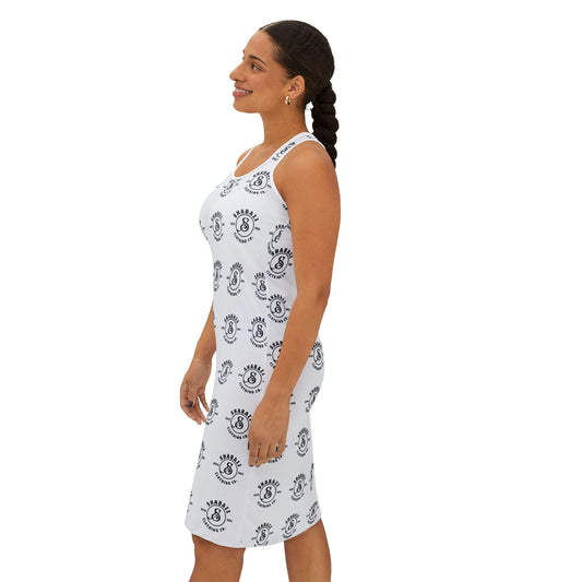 Shabazz white & black Pattern Racerback Dress — All-Over Print Casual Sundress
