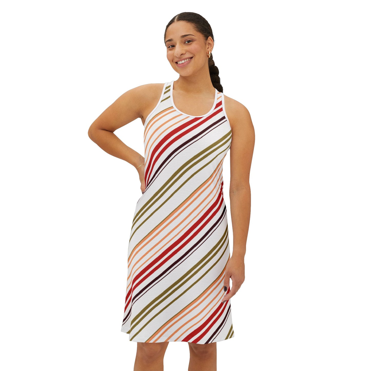Stripe Pattern Racerback Dress — All-Over Print Casual Sundress