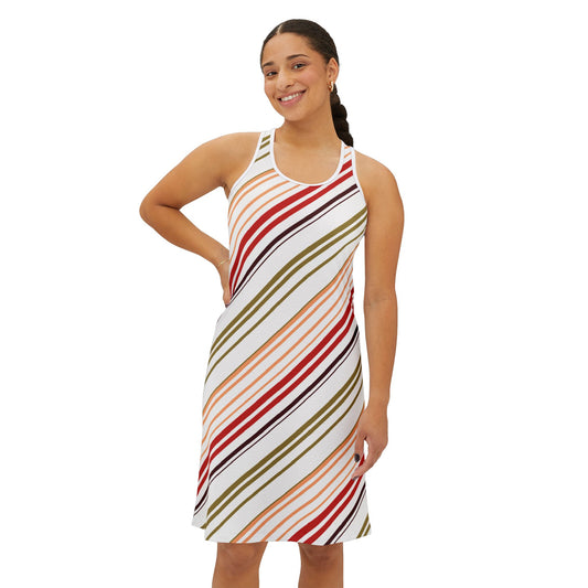 Stripe Pattern Racerback Dress — All-Over Print Casual Sundress