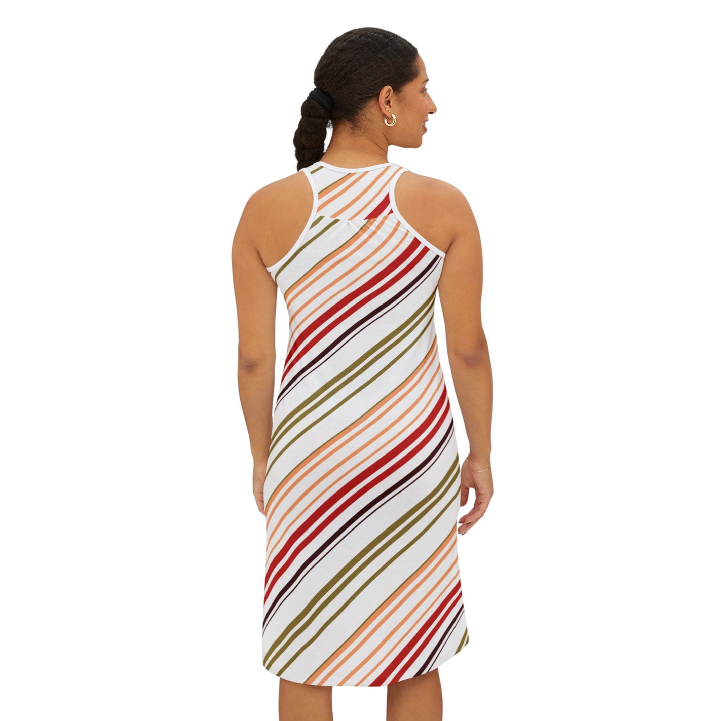 Stripe Pattern Racerback Dress — All-Over Print Casual Sundress