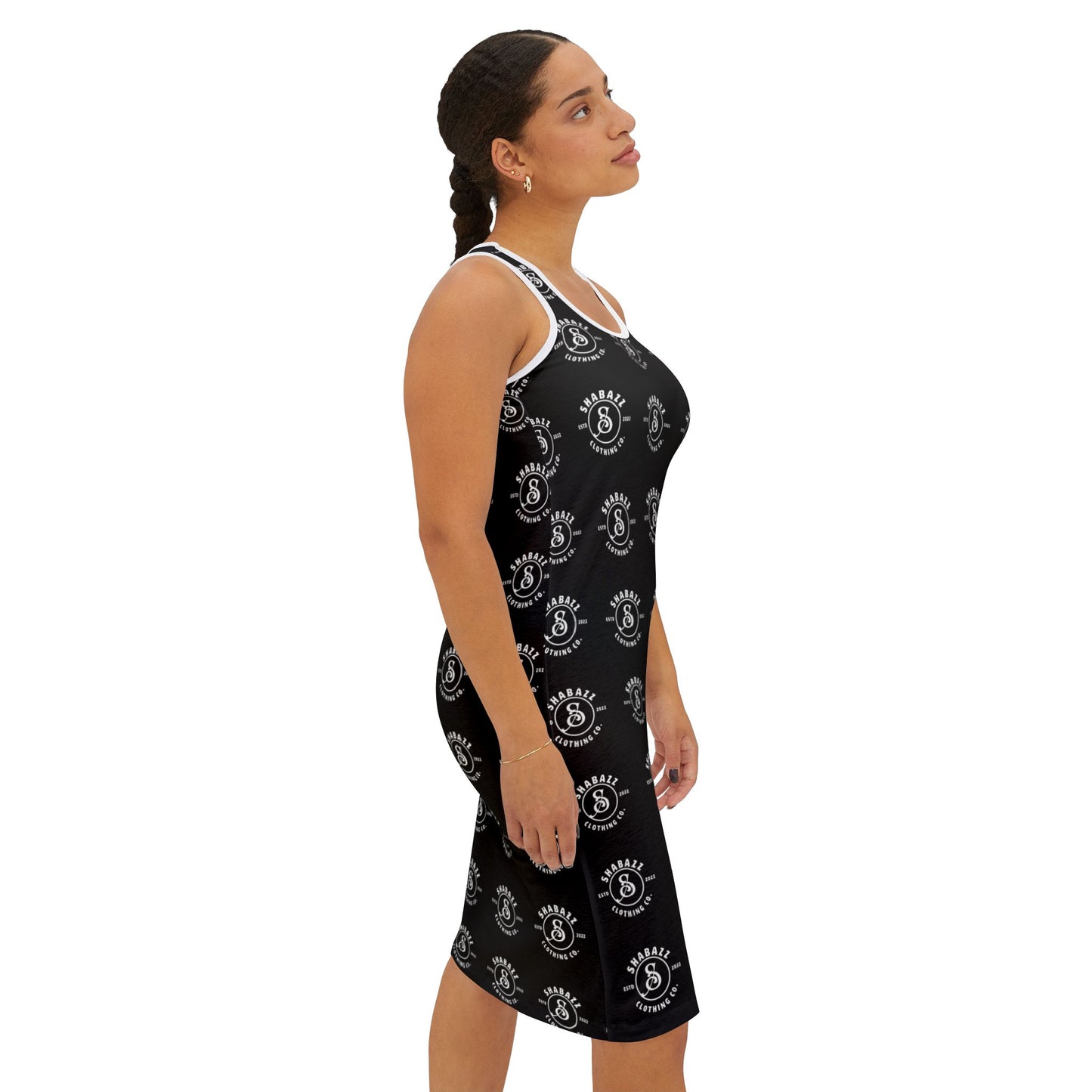 Shabazz Black & White Pattern Racerback Dress — All-Over Print Casual Sundress