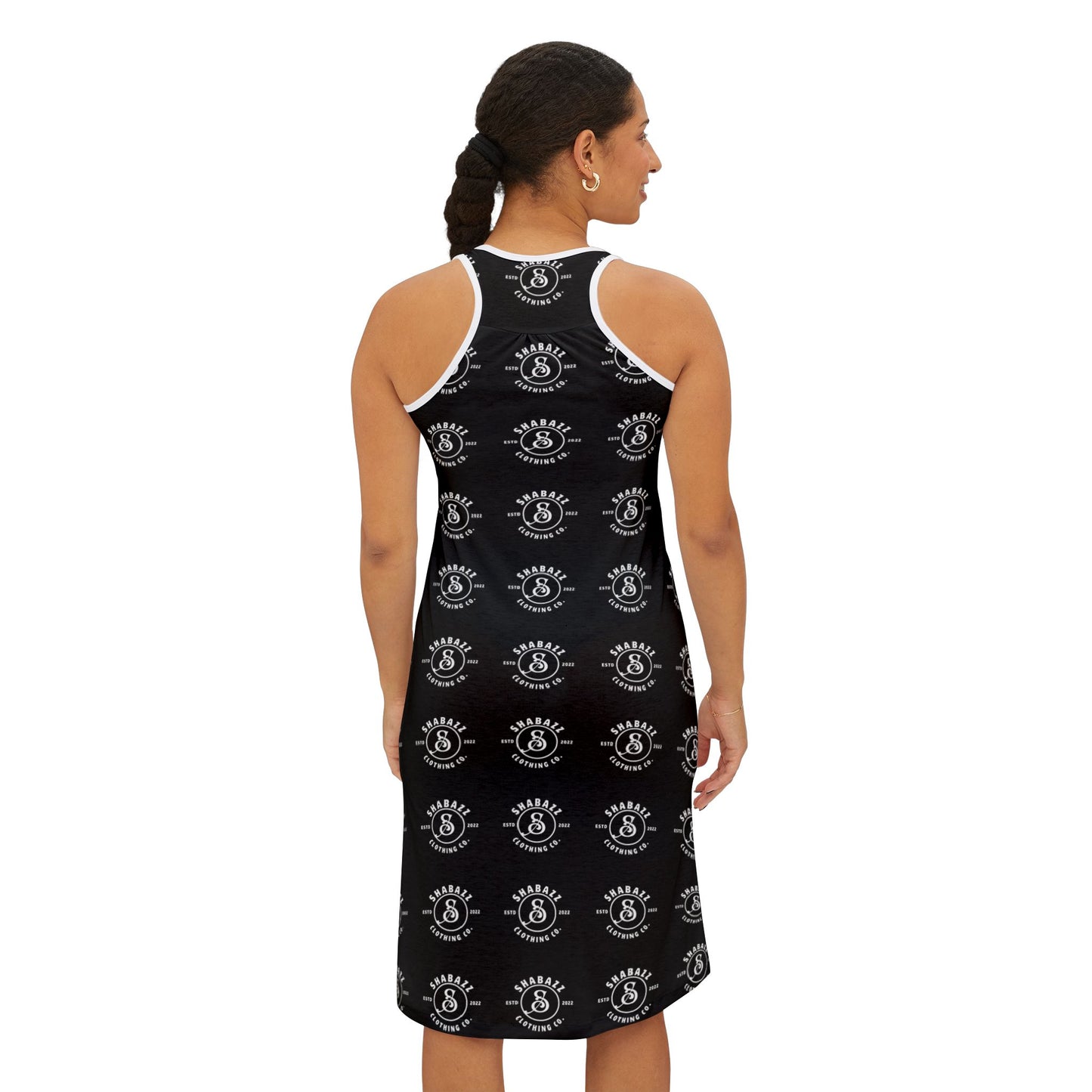 Shabazz Black & White Pattern Racerback Dress — All-Over Print Casual Sundress