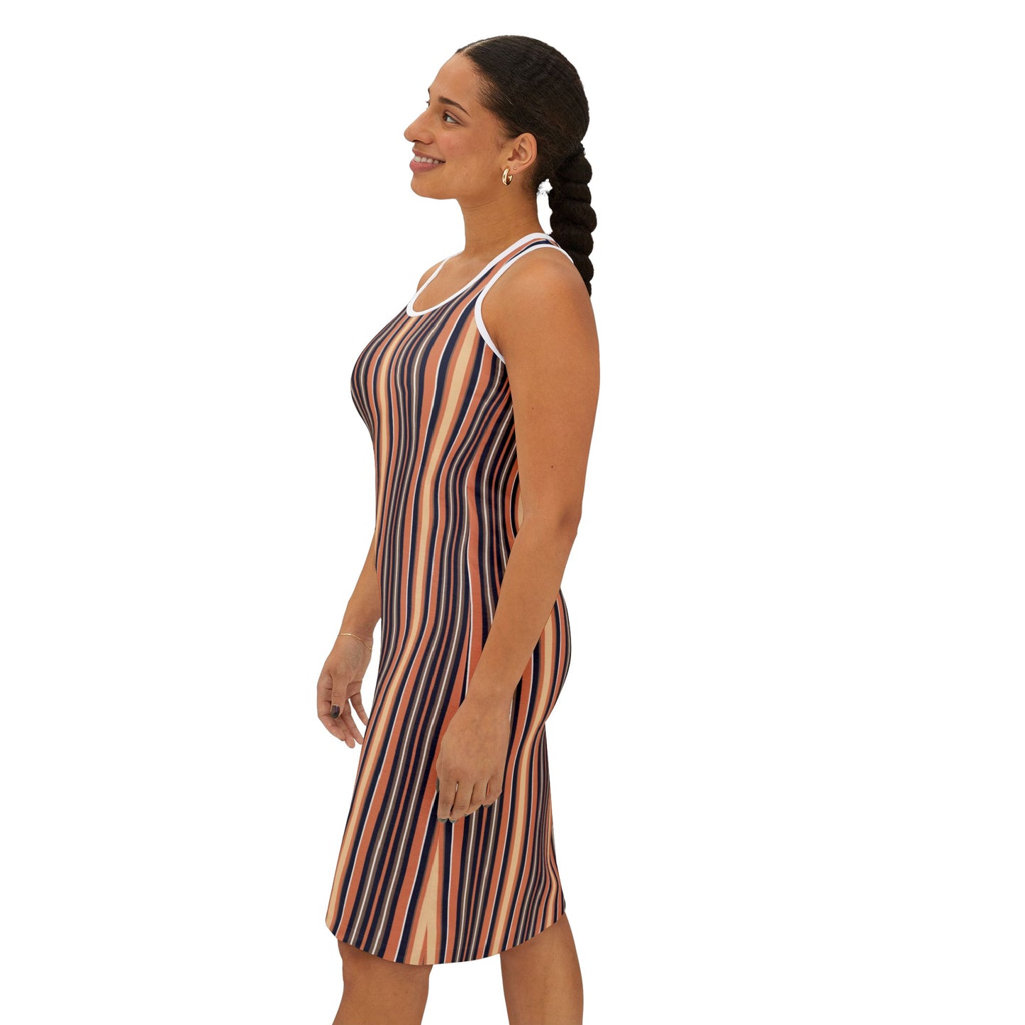Stripe Pattern Racerback Dress — All-Over Print Casual Sundress