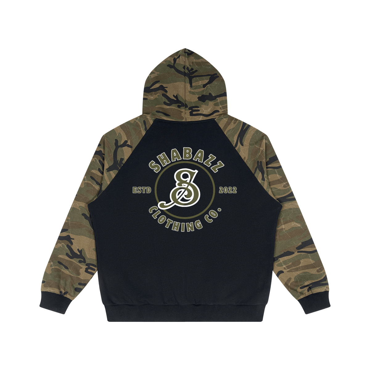 Shabazz Unisex Camo-Splice Raglan Zip Hoodie