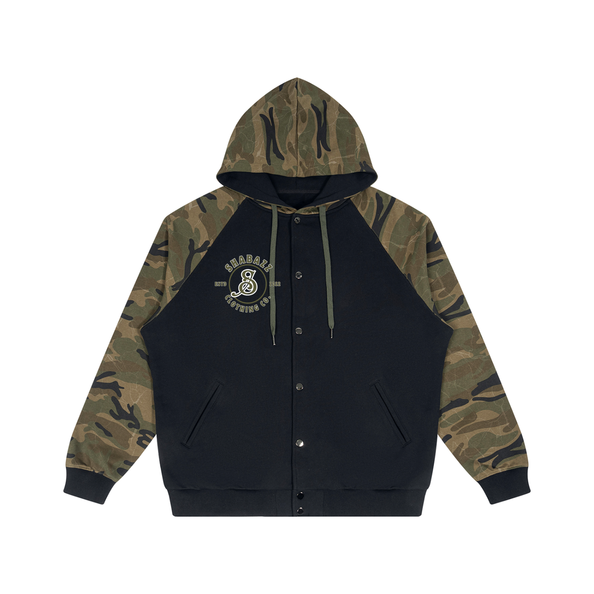 Shabazz Unisex Camo-Splice Raglan Zip Hoodie