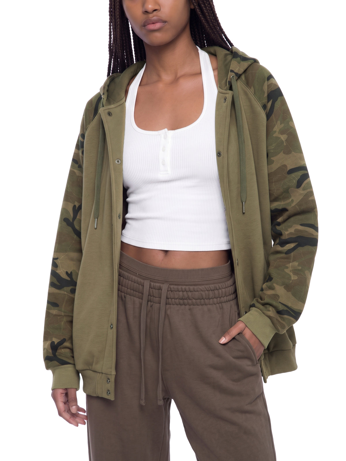 Shabazz Unisex Camo-Splice Raglan Zip Hoodie